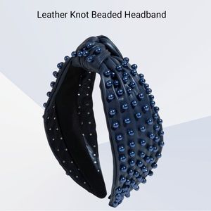 121 - Blue Leather Beaded Headband